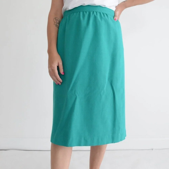 Vintage Bretton PlaceTeal Midi Pencil  Skirt 16 - Picture 1 of 10